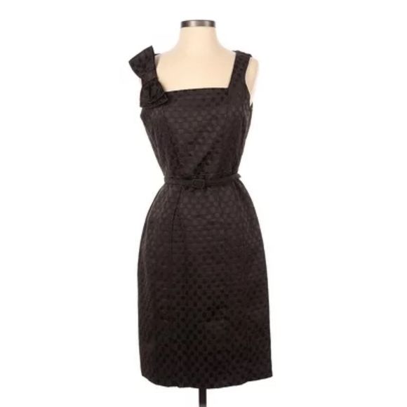 David Meister Chocolate Brown Dot Bow Sheath Pencil Dress, Size 10 - Picture 1 of 11